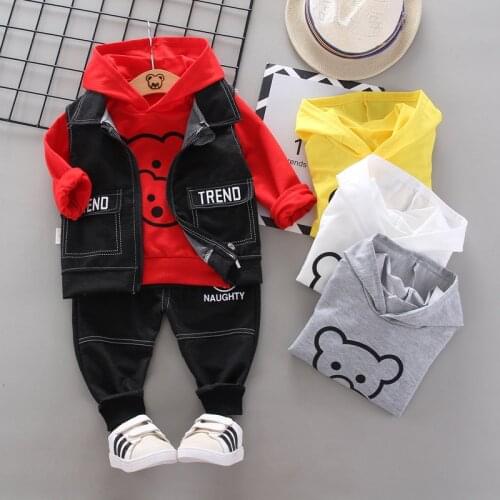 New Fashion Baby Girls Boys Kids Spring Clothes Cotton Cartoon Hoodies Vest+T-shirt+Pants 3 Pcs Outfit Suit Childrens Clothing