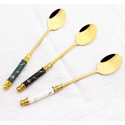4/6Pcs Creative Imitation Marble Coffee Spoon Set Stainless Steel Small Spoon Dinnerware Set Childrens Home Kitchen Accessories