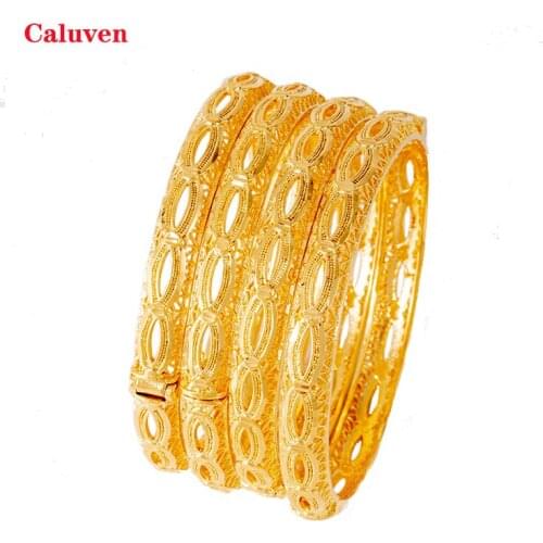 4pcs Bridal Jewelry Indian Bracelets Dubai Bangles for Women Arabic Bangles with Charm Ethiopian African Gold Bracelets&Bangles