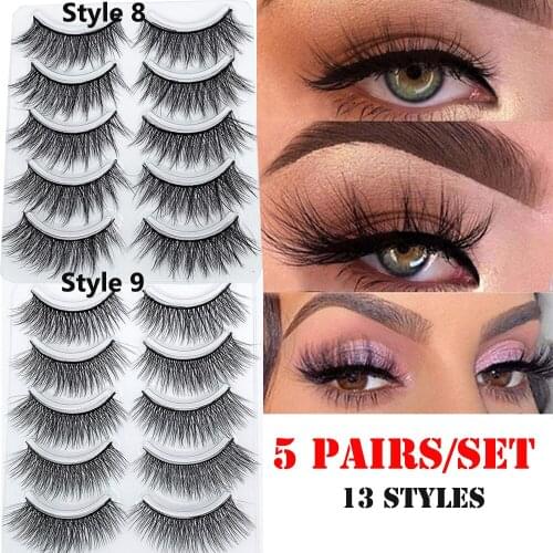 5Pairs 5D Ultra-wispy Faux Mink Hair False Eyelashes Full Volume Natural Fluffy Dramatic Lash Extension Handmade Eye Makeup Tool