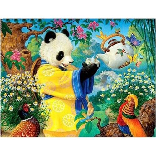 ARMYQZDIY 5D Diy diamond painting square round stitch cross stitch 3D diamond embroidery panda and teapot mosaic Christmas home