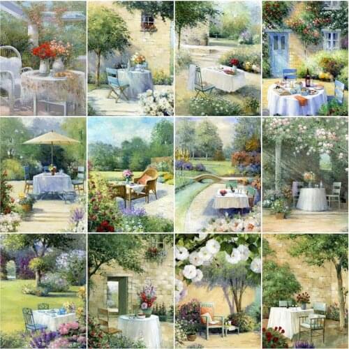 AZQSD Diamond Painting Garden Cross Stitch Kits Needlework Decor For Home Diamond Embroidery Landscape Mosaic Handmade Craft