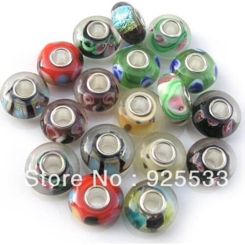 Free Shipping 20pcs High Quality 14mm Big Hole Murano mix Style Glass Beads fit European Jewelry Bracelet Charms DIY