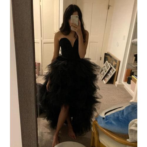 Black Simple Sexy Sweetheart Lady Dress Tulle Hi-Lo Girly Dress Elastic Mesh Prom Dresses Custom Made