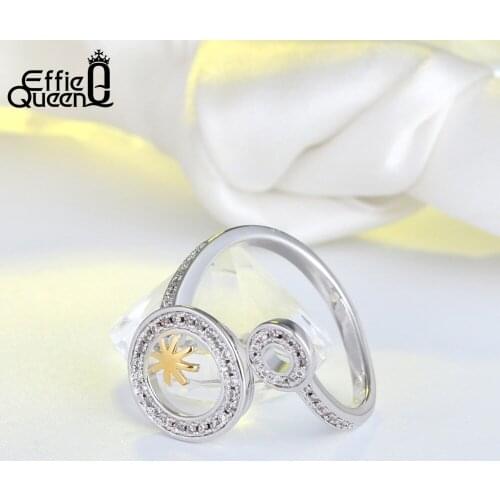 Effie Queen Adjustable Women Rings Double Round With AAA Cubic Zircon Snowflake Christmas Ring Jewelry Fashion Party Gift DR176