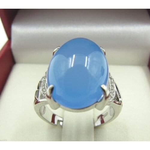 Free shipping> 925 Sterling Silver Ring / Chinese Blue Chalcedony Nice Ring U.S Size :7-7.5