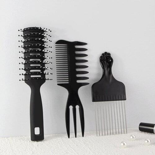 Retro Oil Head Comb Men Oil Head Set Ribs Comb Wide-Tooth Double-Sided Comb Steel Needle Pick Comb Hairdressing Tools