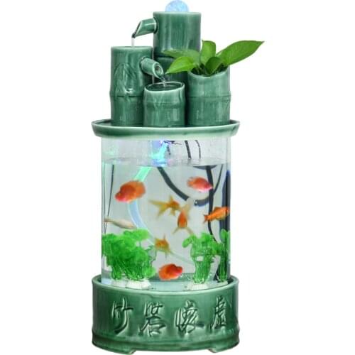 Zq Home Decoration Office Study Desktop Water Fish Tank Humidifier Bamboo Presages Safety Decoration Ceramic