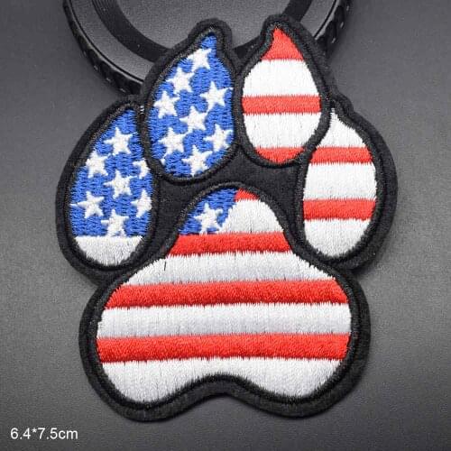 Novelty US Flag Dog Paw Iron On Embroidered Clothes Patch For Clothing Stickers Garment Apparel Accessories
