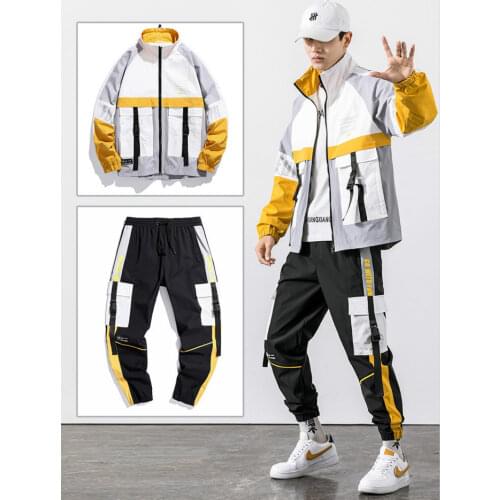 Prowow 2021 Spring Autumn New Tooling Jacket Suit Mens Two-piece Suit Trend Korean Student Ins Mens Casual Style Suit