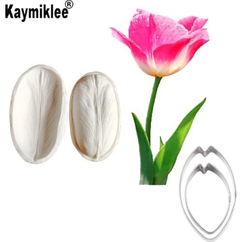 New Tulip Veiner &Cutter Silicone Mold Silicone Fondant Mould Cake Decorating Baking Molds Candy Tool CS267