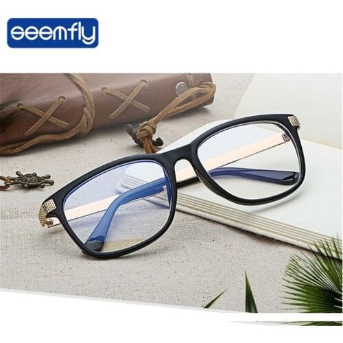 Seemfly Metal Big Square Glasses Frame Women Computer Vintage Eyeglasses Luxury Brand Optical Clear Lenes Eyewear Goggle Men