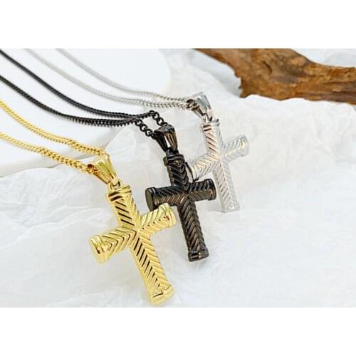 Stainless Steel Necklace Simple Embossed Cross Necklace Pendant For Women Men Boys Silver/ Gold/black 3mm 24 Inch