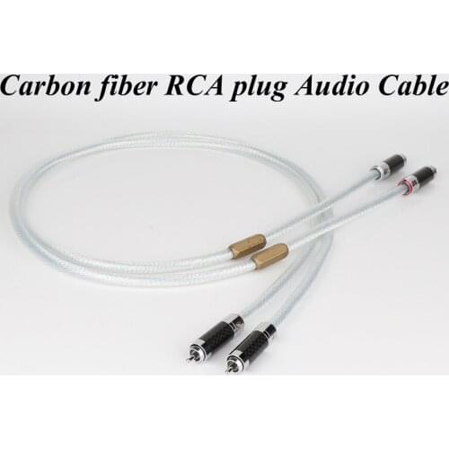 Pair X41025 5N Silver Plated RCA Analogue Cable with Rhodium plated Carbon Fiber RCA Plug HIFI RCA Audio Cable For CD AMP