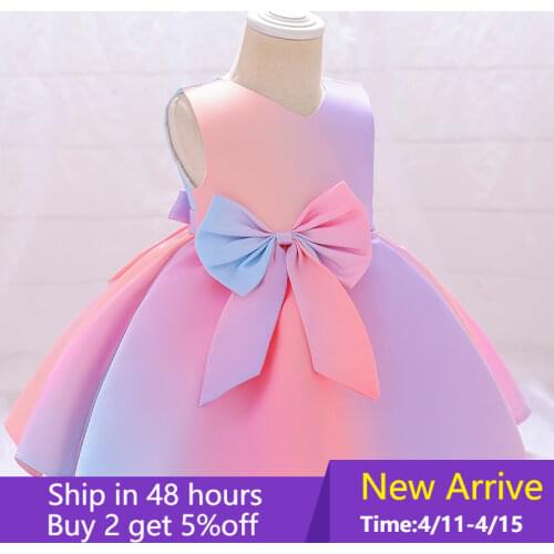 2021 Summer Baptism Newborn 1 Year Birthday Dress For Baby Girl Colorful Princess Dresses Party Dress Child Costumes Gradient