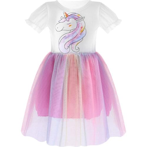 Girls Dress Summer Kids Princess Dress For Girls Short Sleeve Cute Cartoon Tutu Dress Girls Party Flower Girl Dresses 3-14 Years