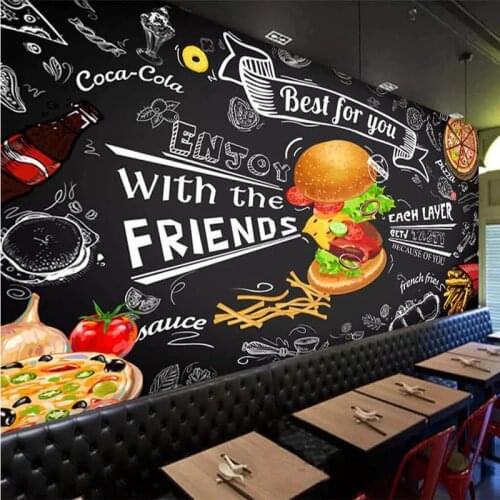 Custom Mural Wallpaper Hand Drawn Burger Fast Food Bar Background Wall Painting