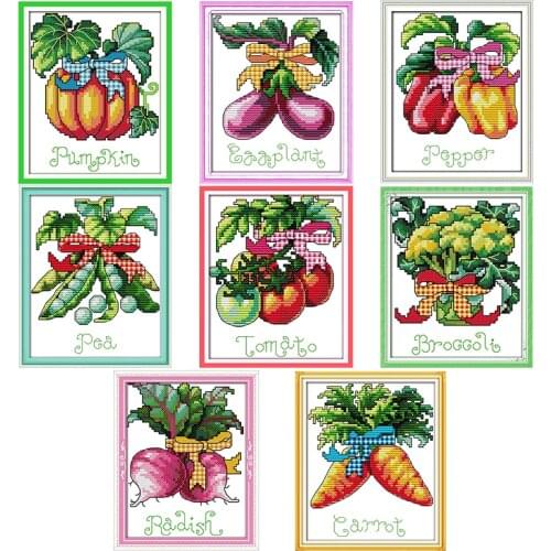 Vegetable Series Mini Cross Stitch Kits DIY Cartoon Pattern 14CT 11CT Count Canvas Printing Embroidery Set Needlework Kit Crafts