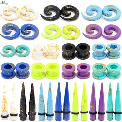 3 Pair Acrylic Spiral Ear Tunnel Stretching Taper Black White Green Piercing Ear Expander Plugs Body piercing Jewelry 2mm-12mm