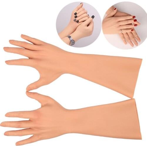 Liifun Silicone Gloves Cross-Dressing Realistic Skin Hand with Nail Lifelike Women Cosplay Performance Props