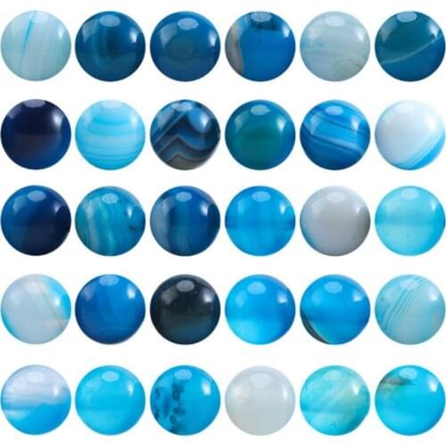 Blue Striped Agate Loose Beads Natural Gemstone Smooth Round for Jewelry Making