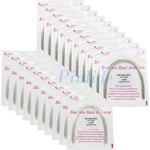 Dental Orthodontic Arch Wire Ovoid Form Super Elastic Stainless Steel Rectangular 017*025 Upper/Lower 10Packs/100Pcs