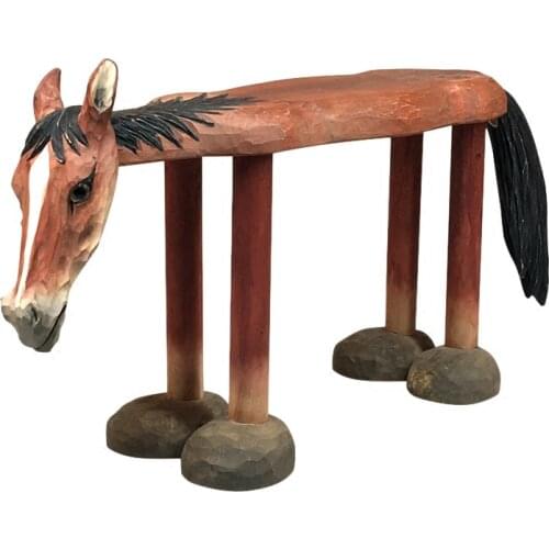 Hand-Carved Solid Wood Little Horse Baby Shoes Stool Ornaments Seat Animal Shaped Wooden Chair for Kids 1-6 Years