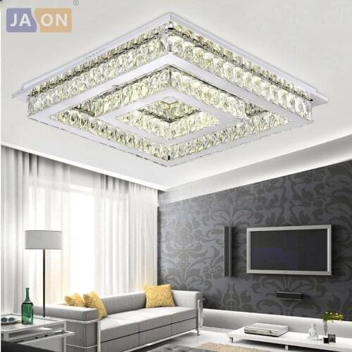 LED Modern Stainless Steel Crystal Chrome Square Dimmable RGB Chandelier Lighting Lamparas De Techo For Foyer