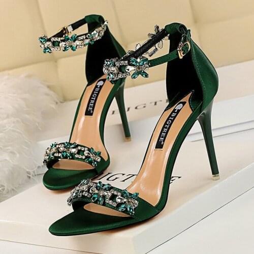Shoes Woman Heels Crystal Bridal Wedding Shoes Ladies Silk Elegant High Heel Shoes Stiletto Women Pumps Female Sandals