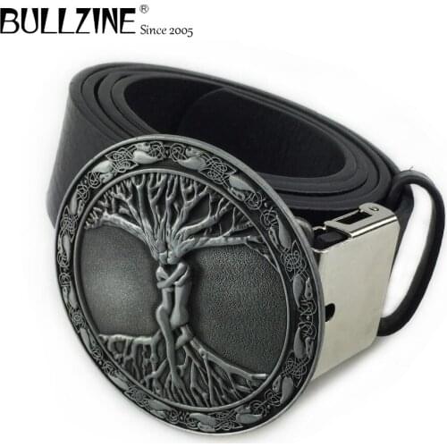 The Bullzine tree life of love belt buckle with pewter finish with PU belt with connecting clasp FP-02100-2