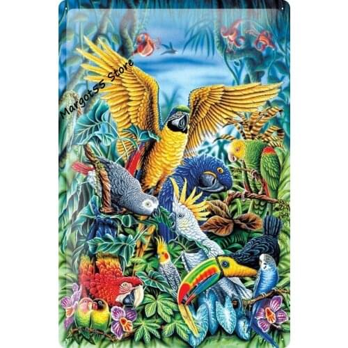 Vintage Tin Poster Uccelli Tropicali Bird Parrots Metal Tin Sign Retro Art Home Bar Restaurant Garage Cafe Gas Shop Wall Decor