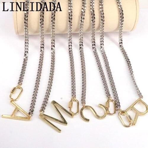 6Pcs Fashion Gold Color Screw Lock Clasps with A-Z Letter Pendant Chains Necklace Fashion Necklace Jewelry