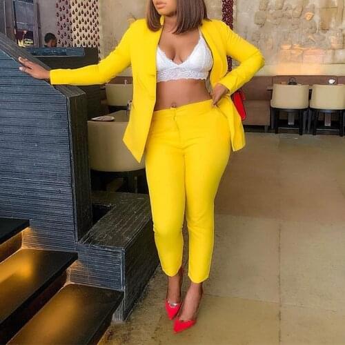 Women Jacket Blazer Suit Fashion Casual Ladies Solid Color Two Piece 2021 Autumn Spring Office Wear Elegant Suit Jacket Pants