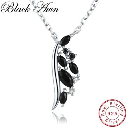[BLACK AWN] 925 Sterling Silver Necklace for Women Elegant Leaf Necklaces Pendants Sterling Silver Jewelry K040