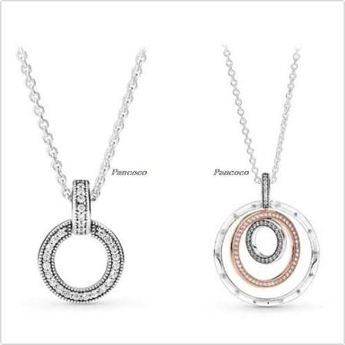 Authentic 925 Sterling Silver Necklace Two-tone Circles Pendant & Necklace For Women Bead Charm Diy Fashion Jewelry