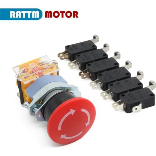 1Pc Emergency E-Stop Red Sign 22mm with 6Pcs end stop 2 pin limited micro switch for CNC router machine