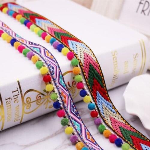 1yards/Lot Lace Ribbon Pom Pom Decoration Tassel Ball Fringe Ribbon Fabric DIY Sewing Garment Shoes Bag Gift Materials Accessory