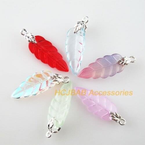 12Pcs Mixed Crystal Leaves Charms Silver Plated Leaves Bail 10x29mm