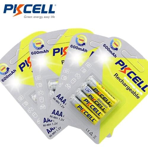 16Pcs/4cards*PKCELL NIMH AAA Battery 600mAh 1.2V 3A AAA Ni-MH Rechargeable Batteries Over 1000times Cycles