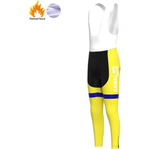 1988 Racing KAS Team Retro Man Fleece Yellow Cycling trousers Triathlon Winter Bike Skinsuit Pants Pantalón ciclismo mujer