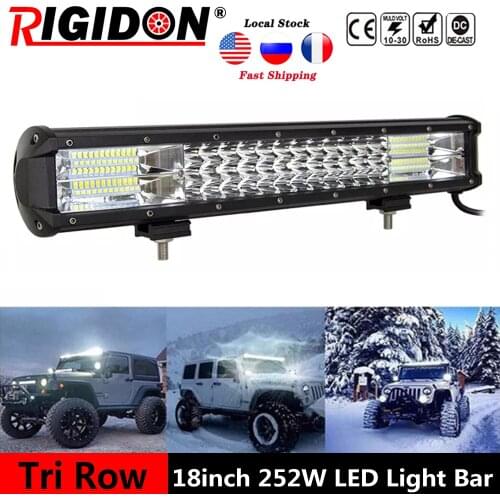 RIGIDON 3-Row 18inch 252W 7D Led Light Bar 12v 24v Spot Flood Combo Beam for Jeep Offroad 4WD SUV ATV Track Boat Light Fog Light