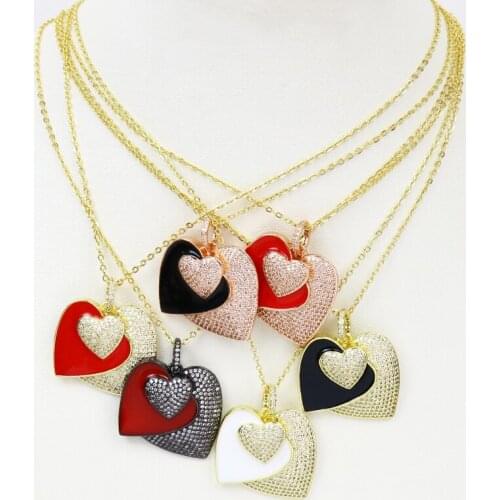 3Pcs Enamel Hearts Zirconia Heart Layer Pendant Necklace Gold color pendant Jewelry Necklace New design 51828