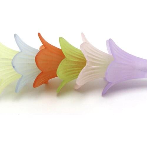 50 Mixed Color Frost Acrylic Trumpet Flower Bead Cap 22mm Cones With Center Hole