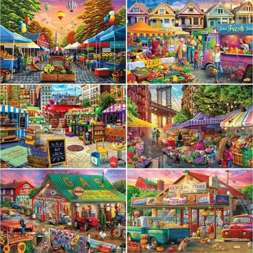 Diamond Mosaic Scenic Picture of Rhinestones Diamond Embroidery Town Painting Diamond Setting Cross Stitch Kits