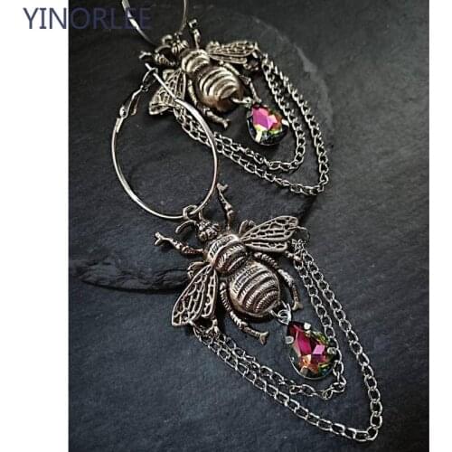 Bumblebee Hoops Water Drop Crystal Earring Dangle Drop Teardrop Witch Creative Gothic Punk Grunge Jewellery Women Gift 2021 New