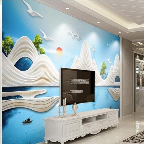 Beibehang Custom fresco wallpaper any size 3D Scandinavian new Chinese relief landscape landscape wall decoration painting