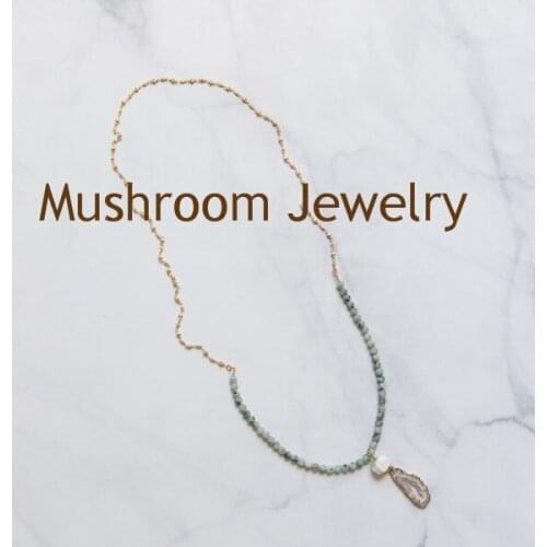 Sesame stone Rosary Chain Beads Boho Long Druzy Geode Charm Pendant Necklace