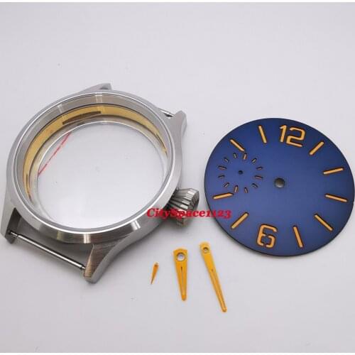 Watch Parts Brushed 43mm Sapphire Watch Case Sterile Dial Hands fit ETA 6497 st3600 Hand Winding Movement