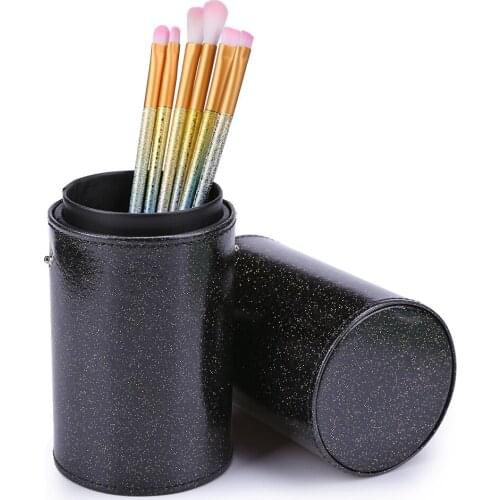 PU Leather Makeup Brush Holder Portable Black Glitter Cosmetic Brush Pot Makeup Brush Empty Holder Storage