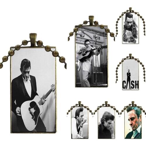 For Girls Johnny Cash Raise His Middle Finger Glass Cabochon Choker Pendant Rectangle Necklace Bronze Color Jewelry